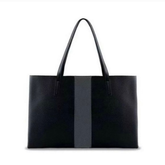 Vince Camuto Handbags - Vince Camuto Vegan Leather Luck Tote Black with Gray Block Oversized Tote Bag